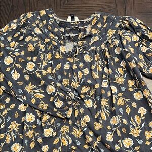 Chic grey, tan  and blue Floral Blouse